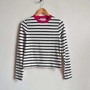 COS Black & White Striped Heavyweight Cotton Long Sleeve T-Shirt